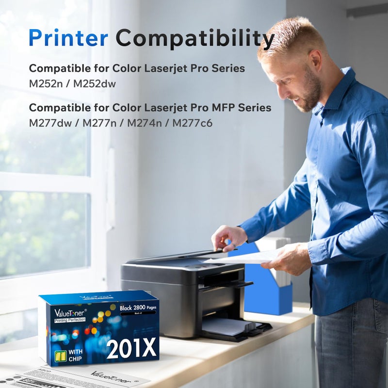 Valuetoner خراطيش حبر Valuetoner 201X سوداء بديلة لخراطيش HP 201X 201A CF400X CF400A عالية الإنتاج لطابعات Color Laserjet Pro MFP M252dw M277c6 M277dw M277n M252n M277 (عبوة 2، سوداء) - Image 2